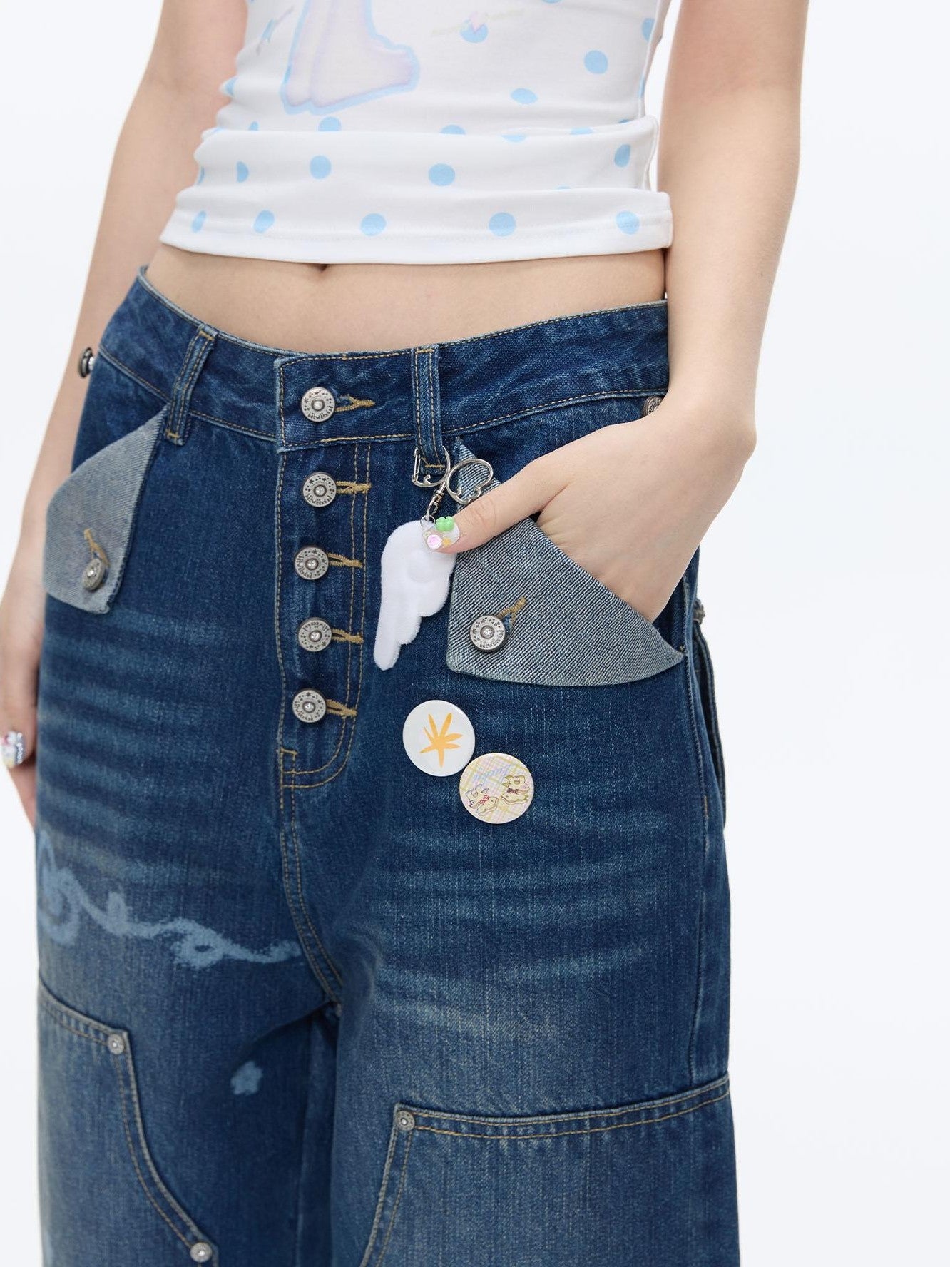 BETWEENAND Vintage Film Studded Washed Two Tone Print Women&