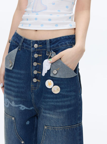 BETWEENAND Vintage Film Studded Washed Two Tone Print Women&