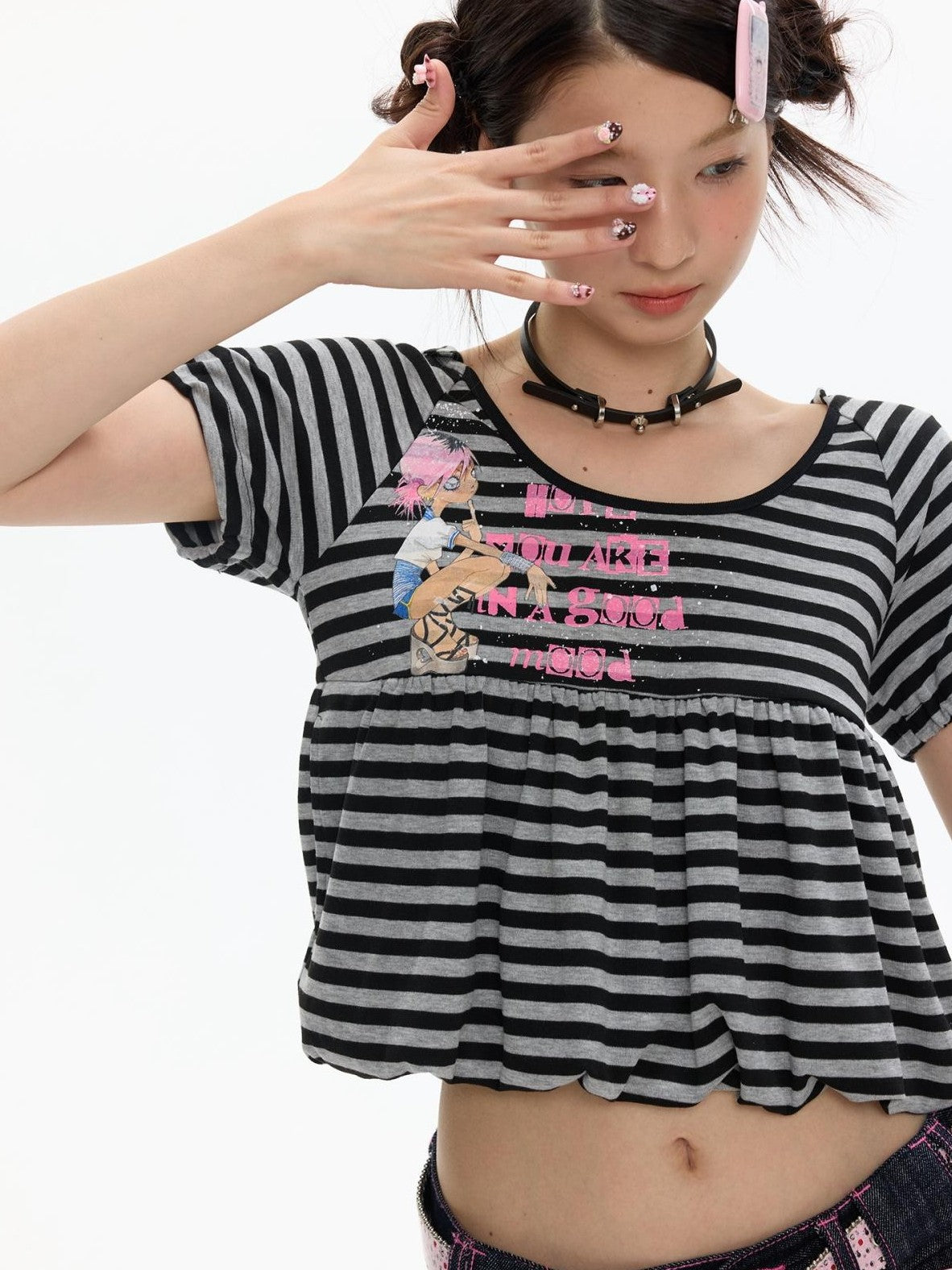 BETWEENAND Vintage Hooded Striped Print Women&