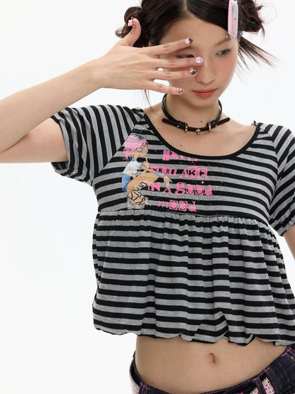 BETWEENAND Vintage Hooded Striped Print Women&