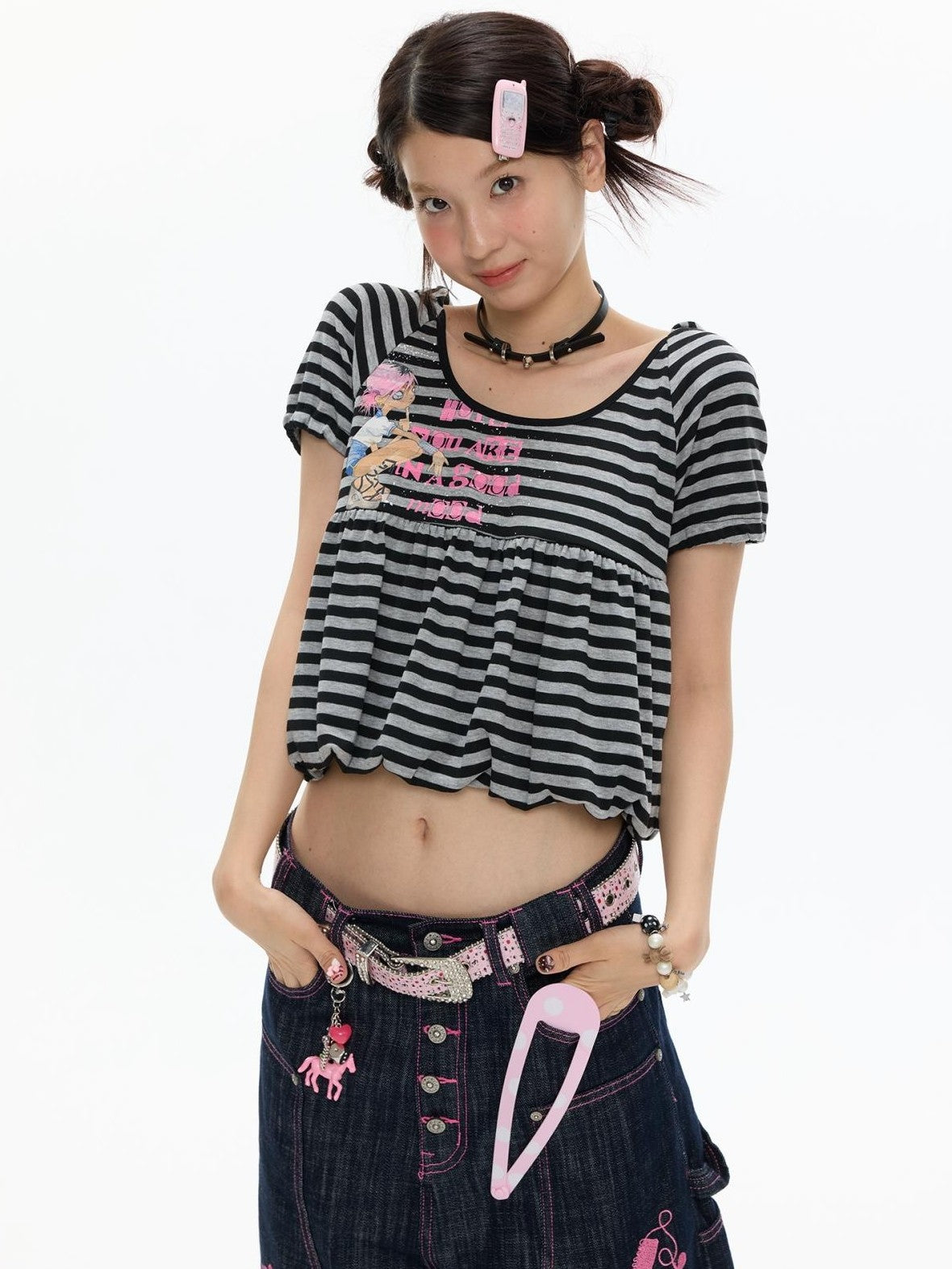 BETWEENAND Vintage Hooded Striped Print Women&