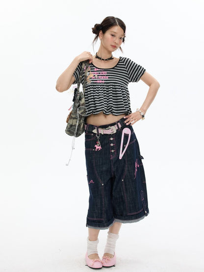 BETWEENAND Vintage Hooded Striped Print Women&