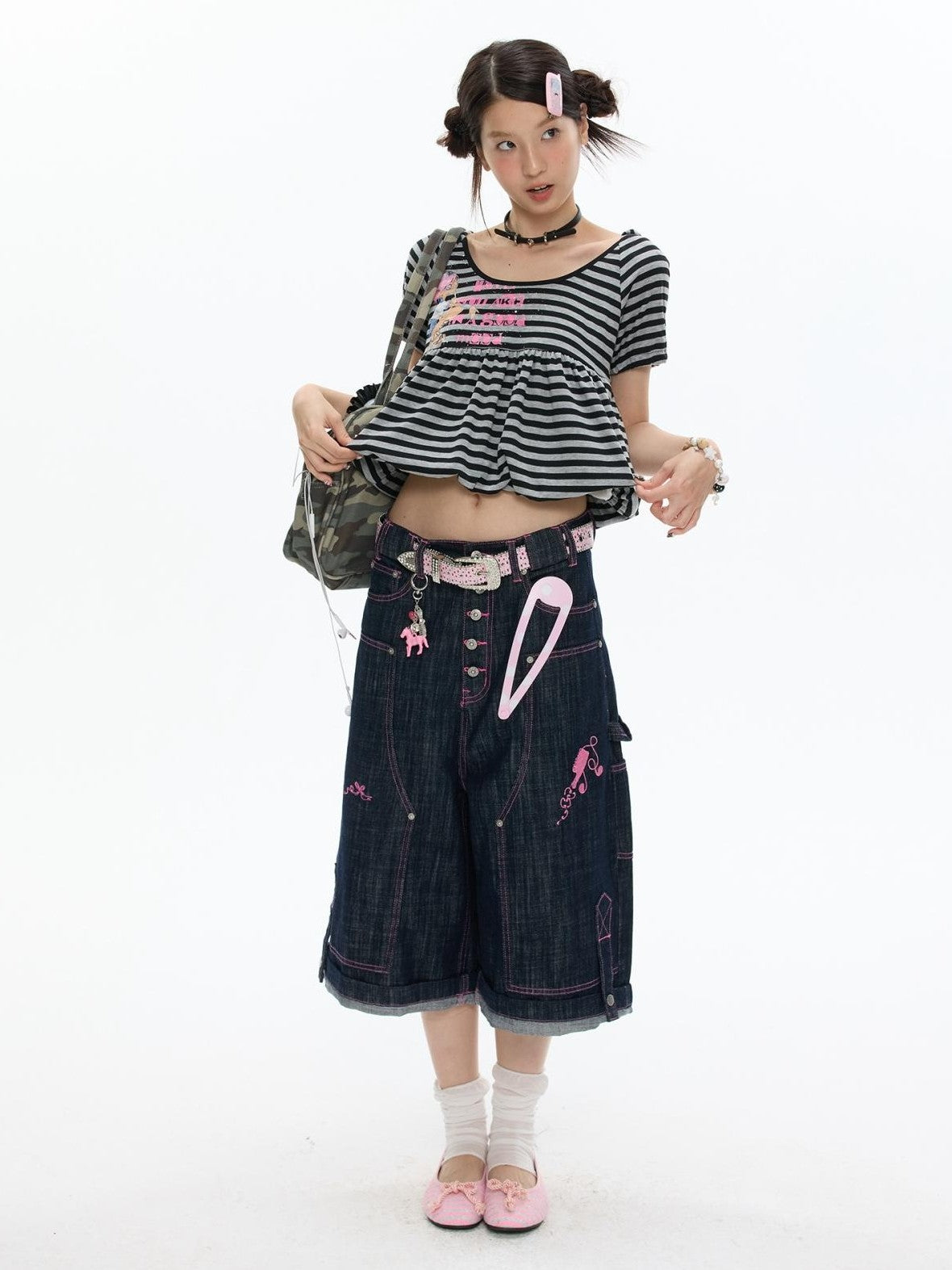 BETWEENAND Vintage Hooded Striped Print Women&