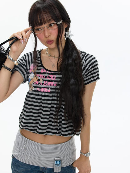 BETWEENAND Vintage Hooded Striped Print Women&