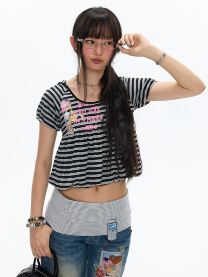 BETWEENAND Vintage Hooded Striped Print Women&
