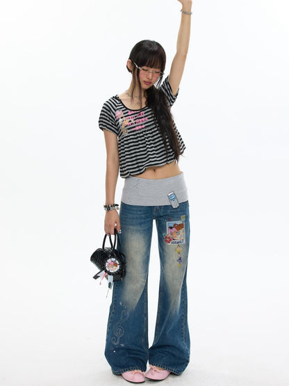BETWEENAND Vintage Hooded Striped Print Women&