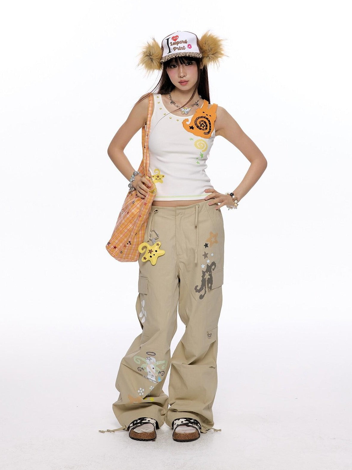 BETWEENAND Vintage Printed Slimming Two Tone Wide Leg Women&