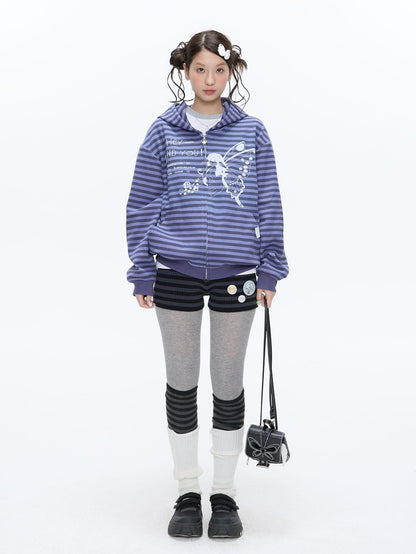 BETWEENAND Vintage Purple Butterfly Striped Oversized Women&