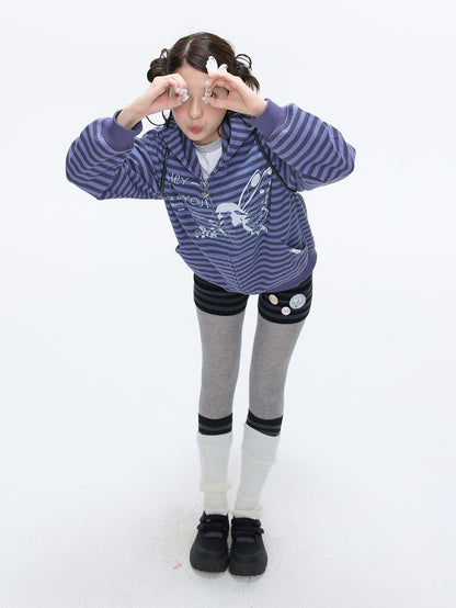 BETWEENAND Vintage Purple Butterfly Striped Oversized Women&