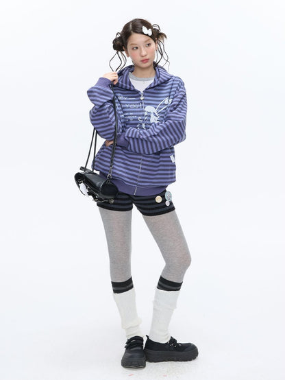 BETWEENAND Vintage Purple Butterfly Striped Oversized Women&