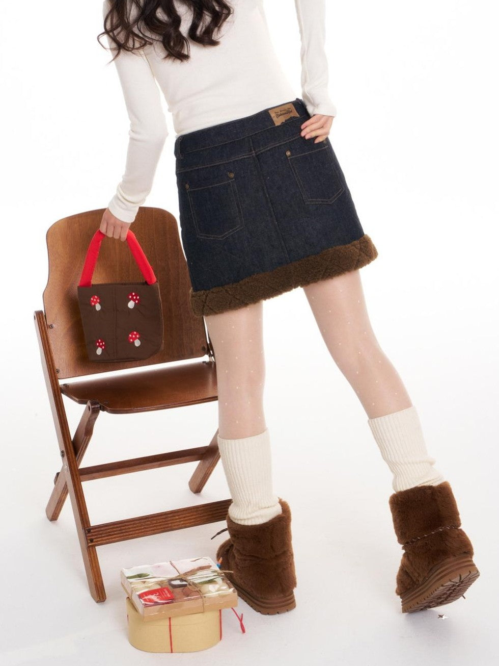 BETWEENAND Vintage Quilted Fuzzy A Line Women&