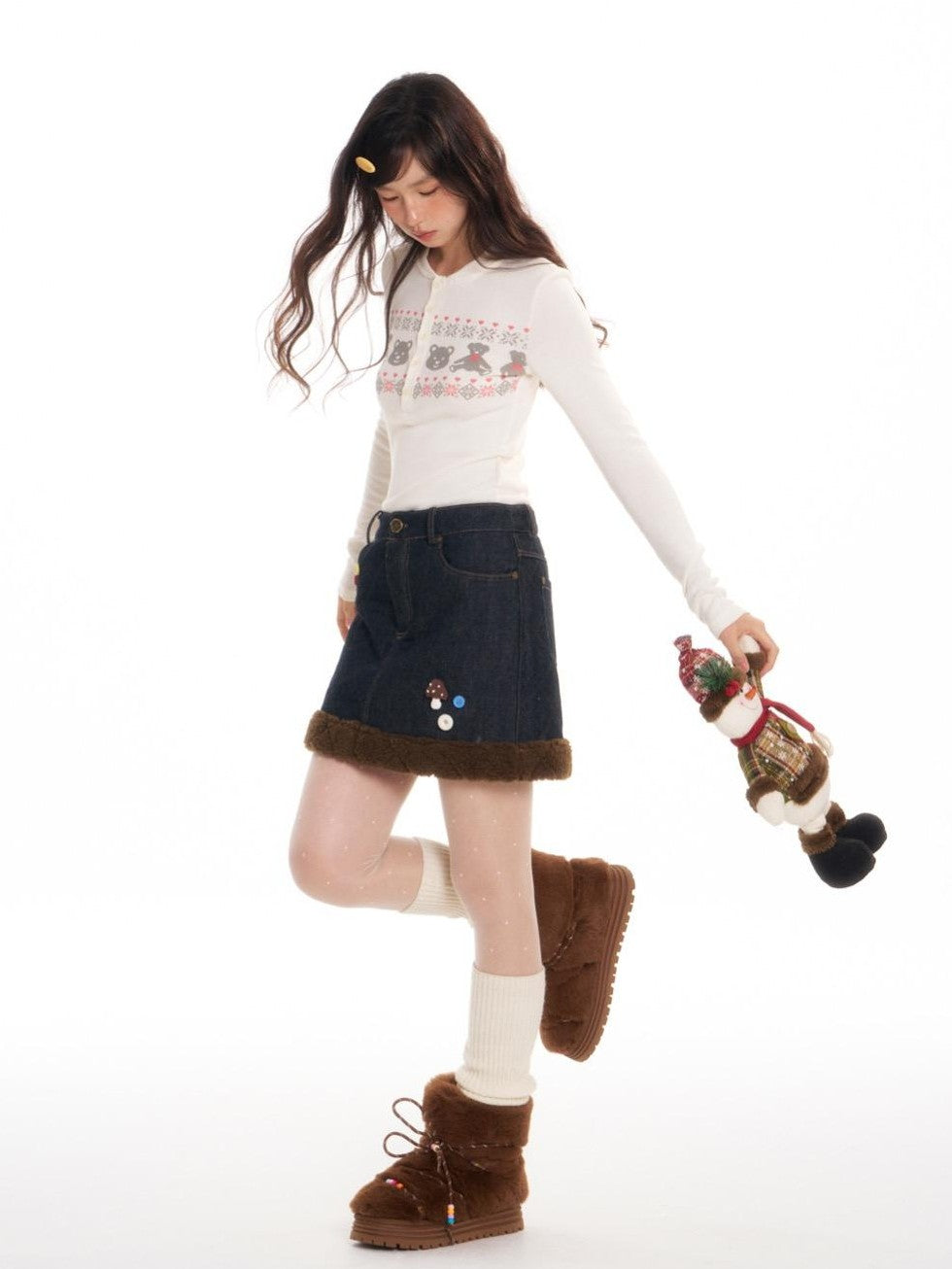 BETWEENAND Vintage Quilted Fuzzy A Line Women&