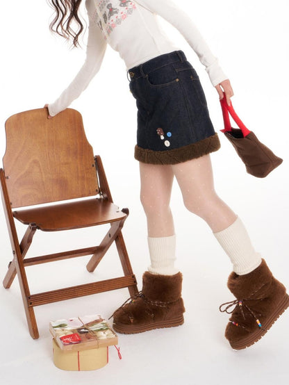 BETWEENAND Vintage Quilted Fuzzy A Line Women&