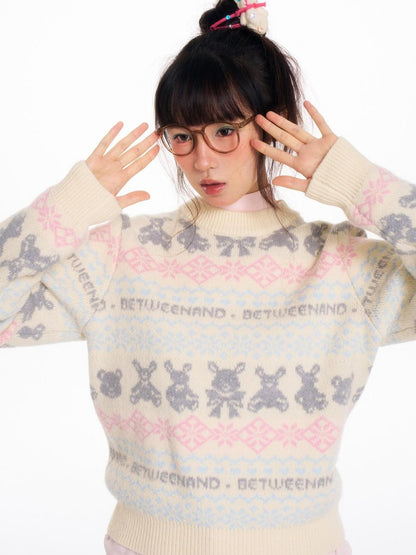 BETWEENAND Vintage Two Tone Nordic Chunky Knit Women&
