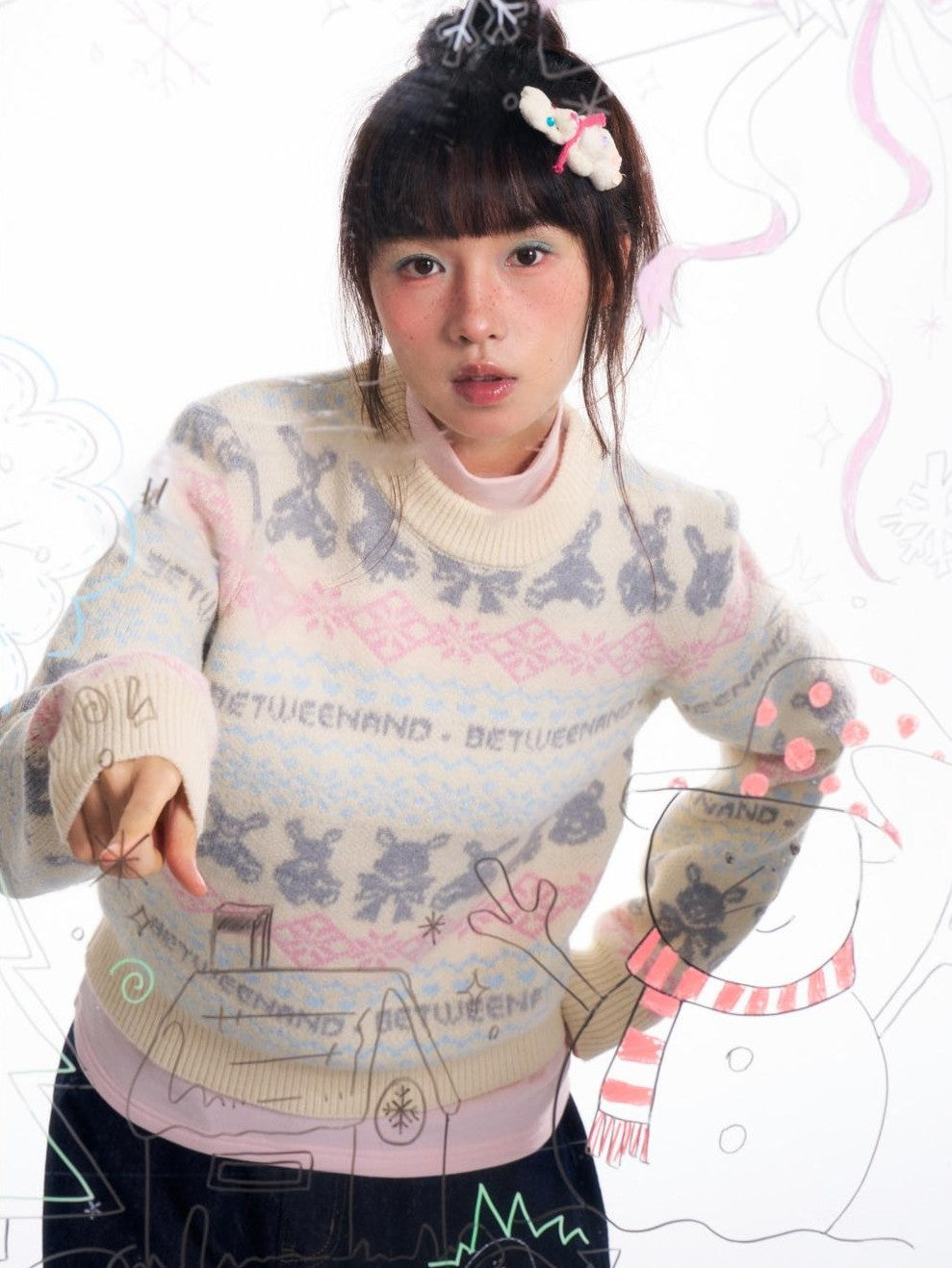 BETWEENAND Vintage Two Tone Nordic Chunky Knit Women&