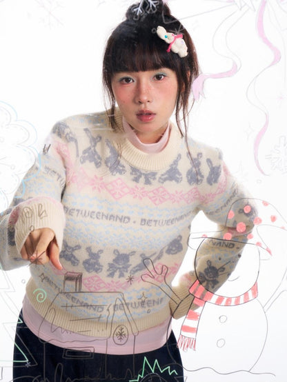 BETWEENAND Vintage Two Tone Nordic Chunky Knit Women&