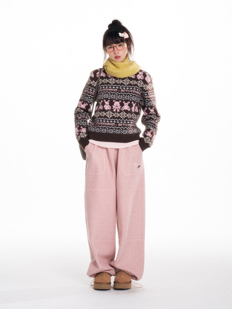 BETWEENAND Vintage Two Tone Nordic Chunky Knit Women&
