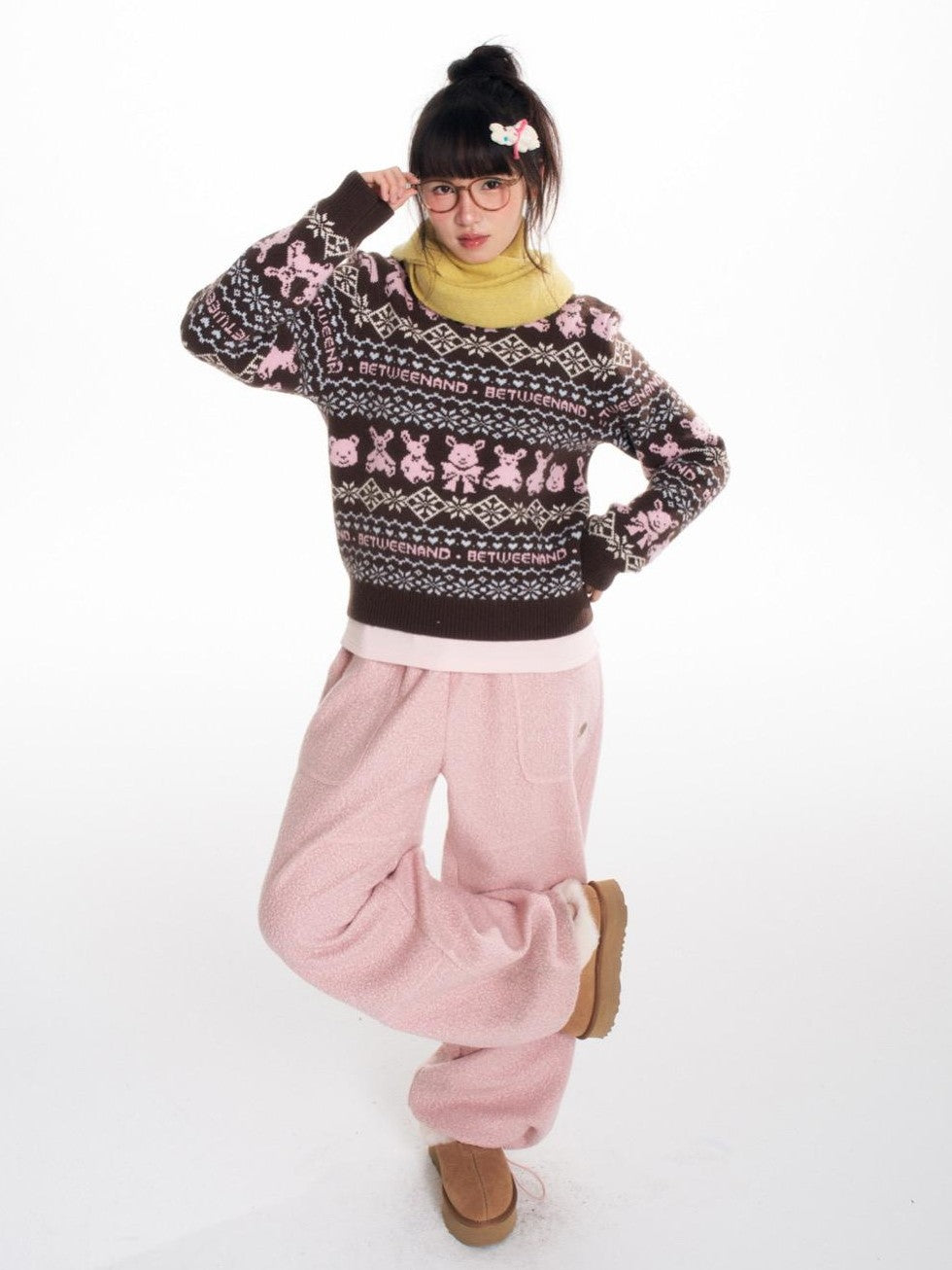 BETWEENAND Vintage Two Tone Nordic Chunky Knit Women&