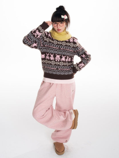 BETWEENAND Vintage Two Tone Nordic Chunky Knit Women&