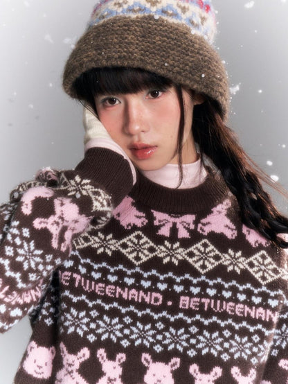 BETWEENAND Vintage Two Tone Nordic Chunky Knit Women&