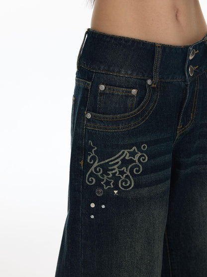 BETWEENAND Vintage Washed Whisker Slimming Casual Women&