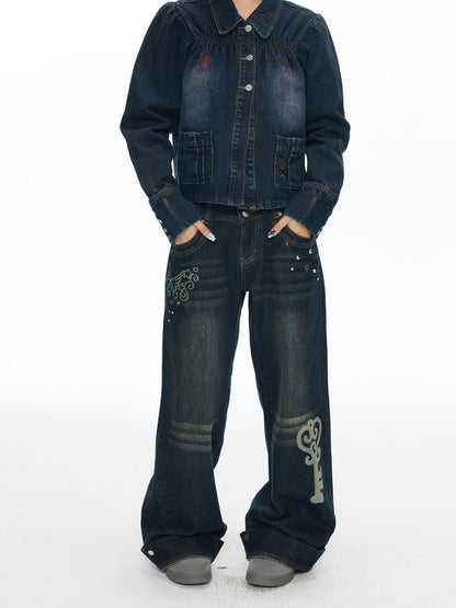 BETWEENAND Vintage Washed Whisker Slimming Casual Women&