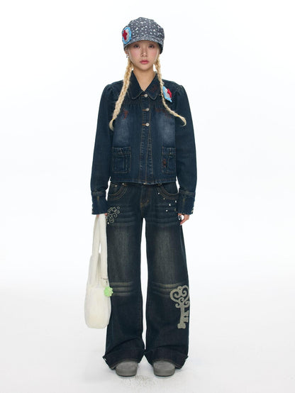 BETWEENAND Vintage Washed Whisker Slimming Casual Women&