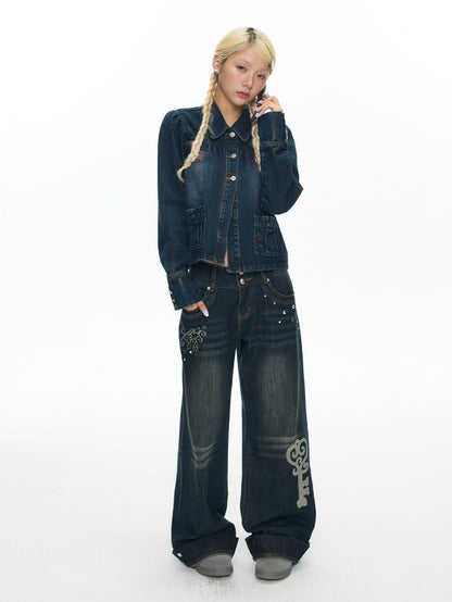 BETWEENAND Vintage Washed Whisker Slimming Casual Women&