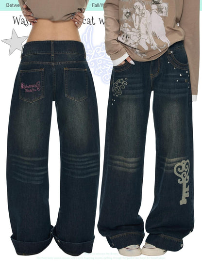 BETWEENAND Vintage Washed Whisker Slimming Casual Women&