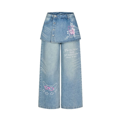BETWEENAND_Washed_Blue_Denim_Printed_Faux_Two_Piece_Women&