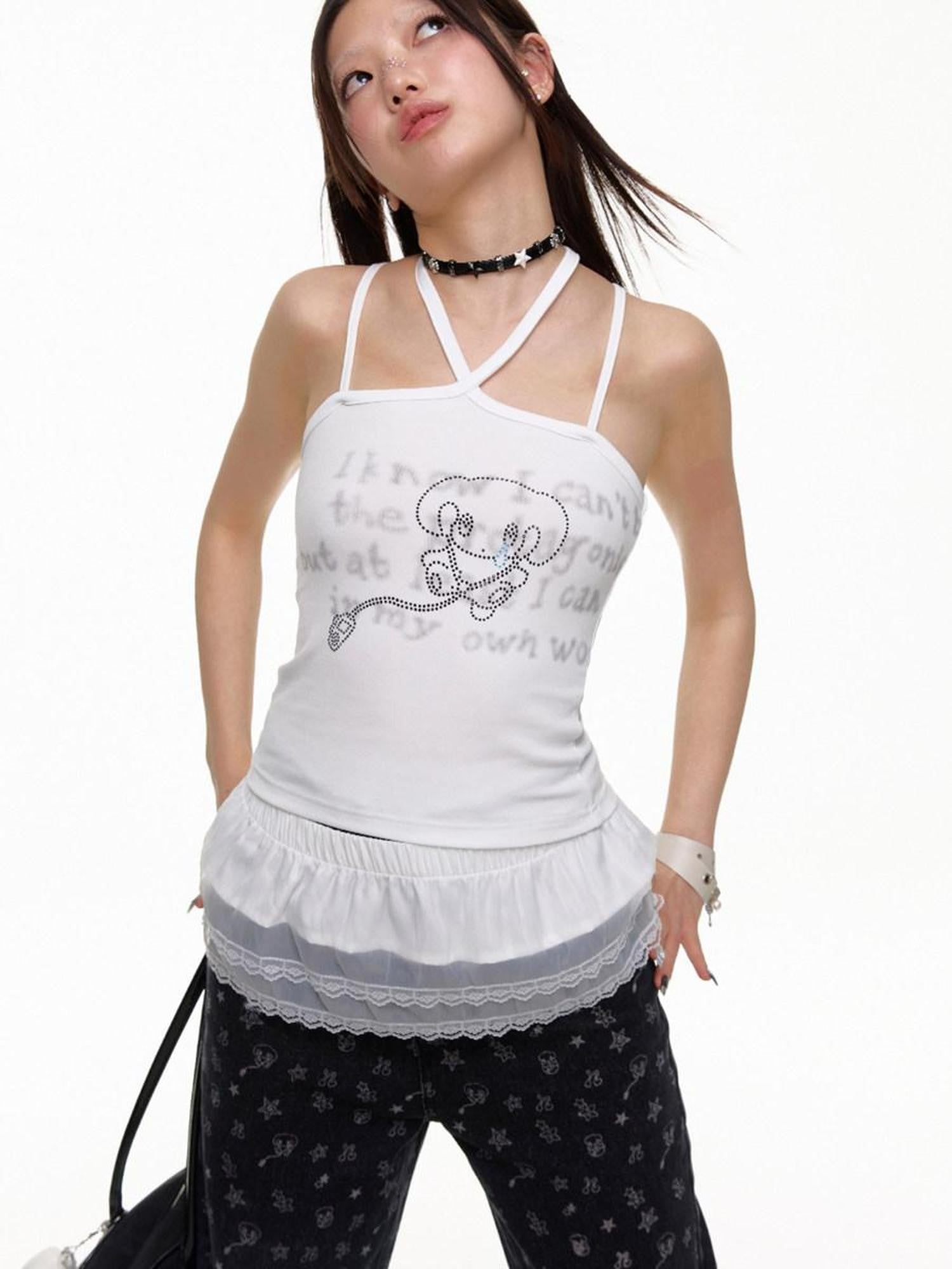 BETWEENAND White Animal Print Tie Back Slim Fit Women&