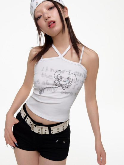 BETWEENAND White Animal Print Tie Back Slim Fit Women&