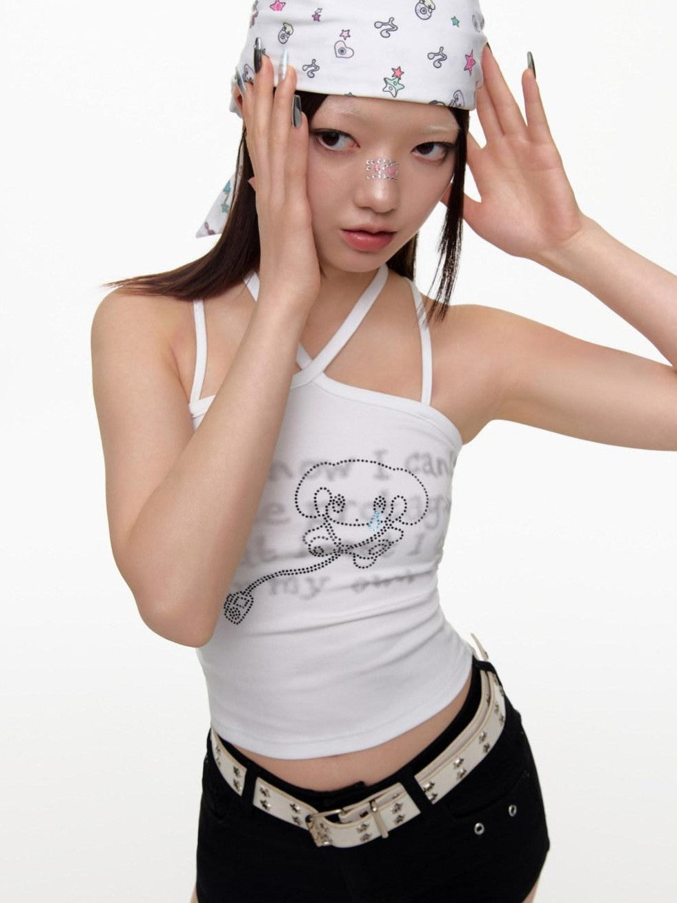 BETWEENAND White Animal Print Tie Back Slim Fit Women&