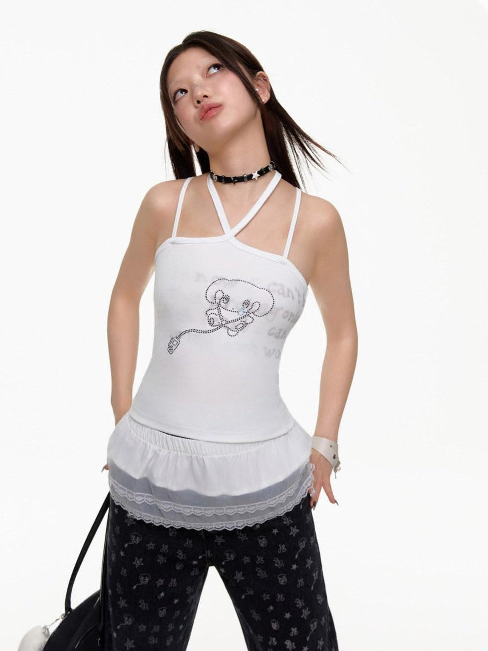 BETWEENAND White Animal Print Tie Back Slim Fit Women&