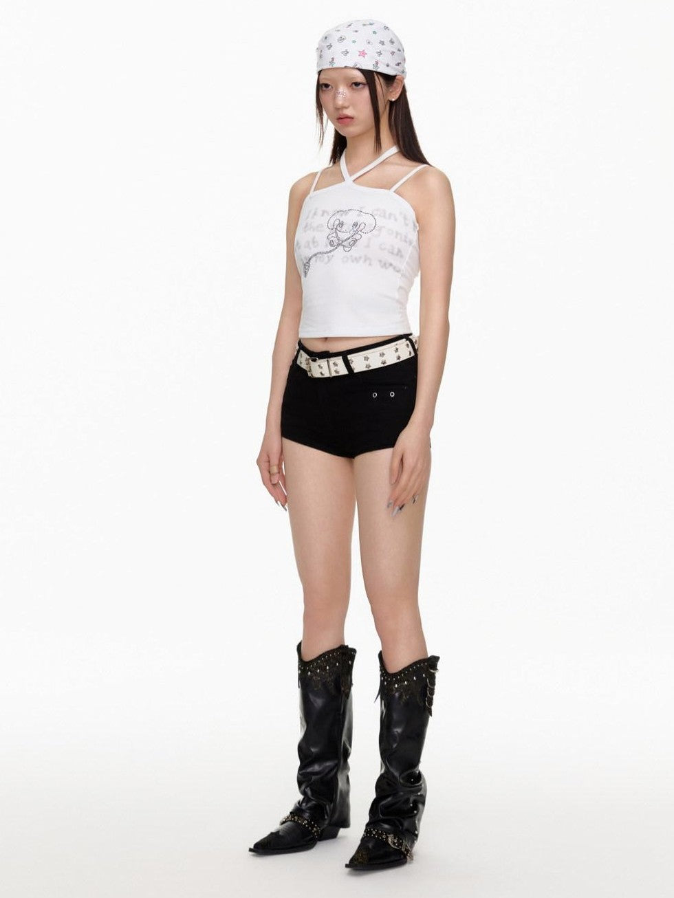 BETWEENAND White Animal Print Tie Back Slim Fit Women&