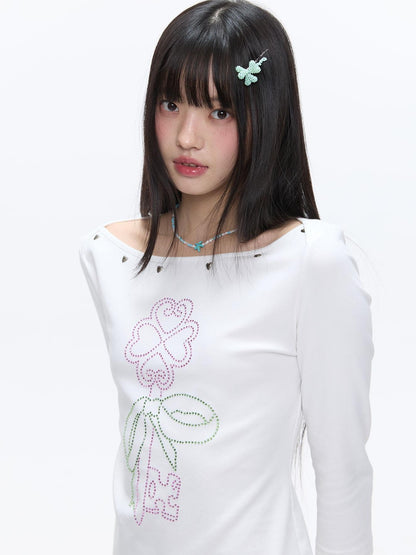 BETWEENAND White Beaded Four Leaf Clover Polka Dot Women&