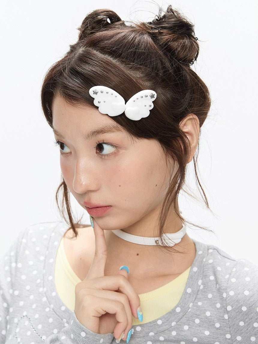BETWEENAND White Cloud Wing Flocked Side Fringe Women&