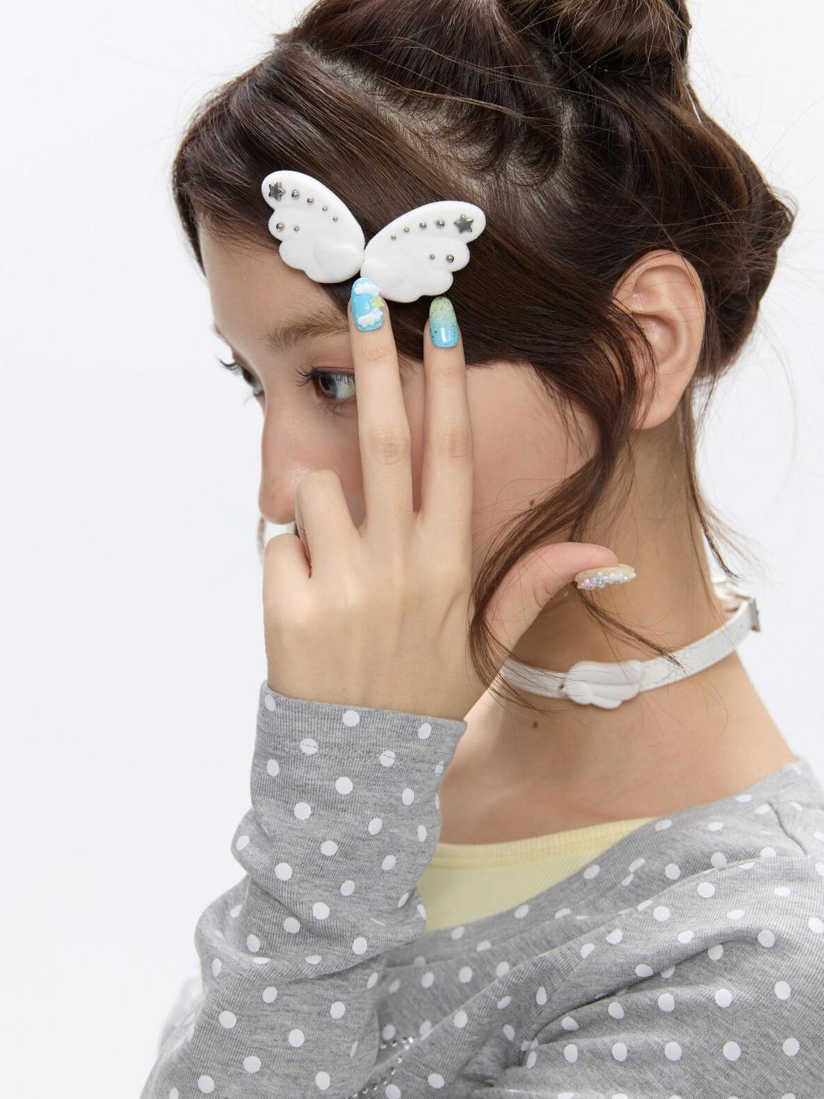 BETWEENAND White Cloud Wing Flocked Side Fringe Women&