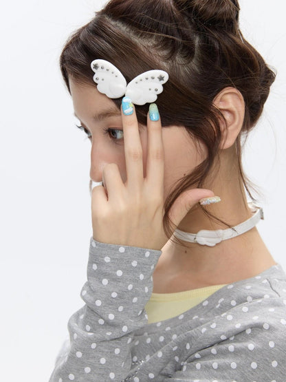 BETWEENAND White Cloud Wing Flocked Side Fringe Women&