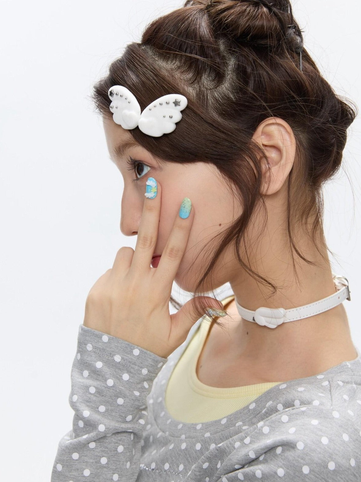 BETWEENAND White Cloud Wing Flocked Side Fringe Women&