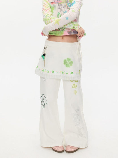 BETWEENAND White Clover Print Tie Strap Layered Mesh Women&
