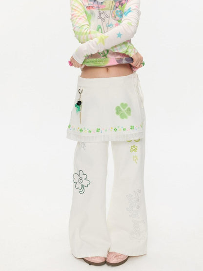 BETWEENAND White Clover Print Tie Strap Layered Mesh Women&