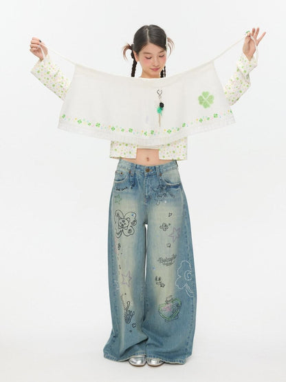 BETWEENAND White Clover Print Tie Strap Layered Mesh Women&