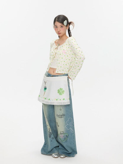 BETWEENAND White Clover Print Tie Strap Layered Mesh Women&