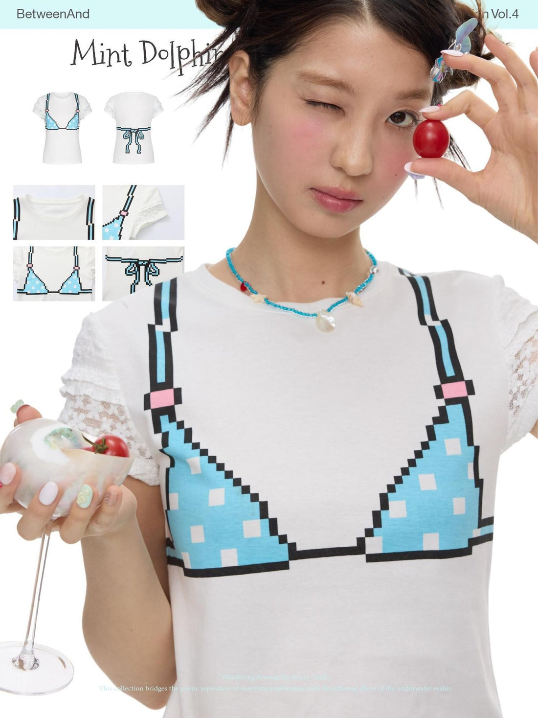 BETWEENAND White Pixel Bead Doodle Print Women&