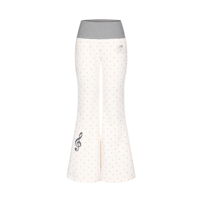 BETWEENAND_White_Polka_Dot_Patchwork_Fleece_Lined_High_Waist_Women&