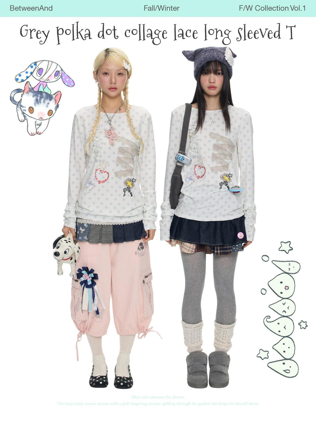 BETWEENAND White Polka Dot Patchwork Lace Women&