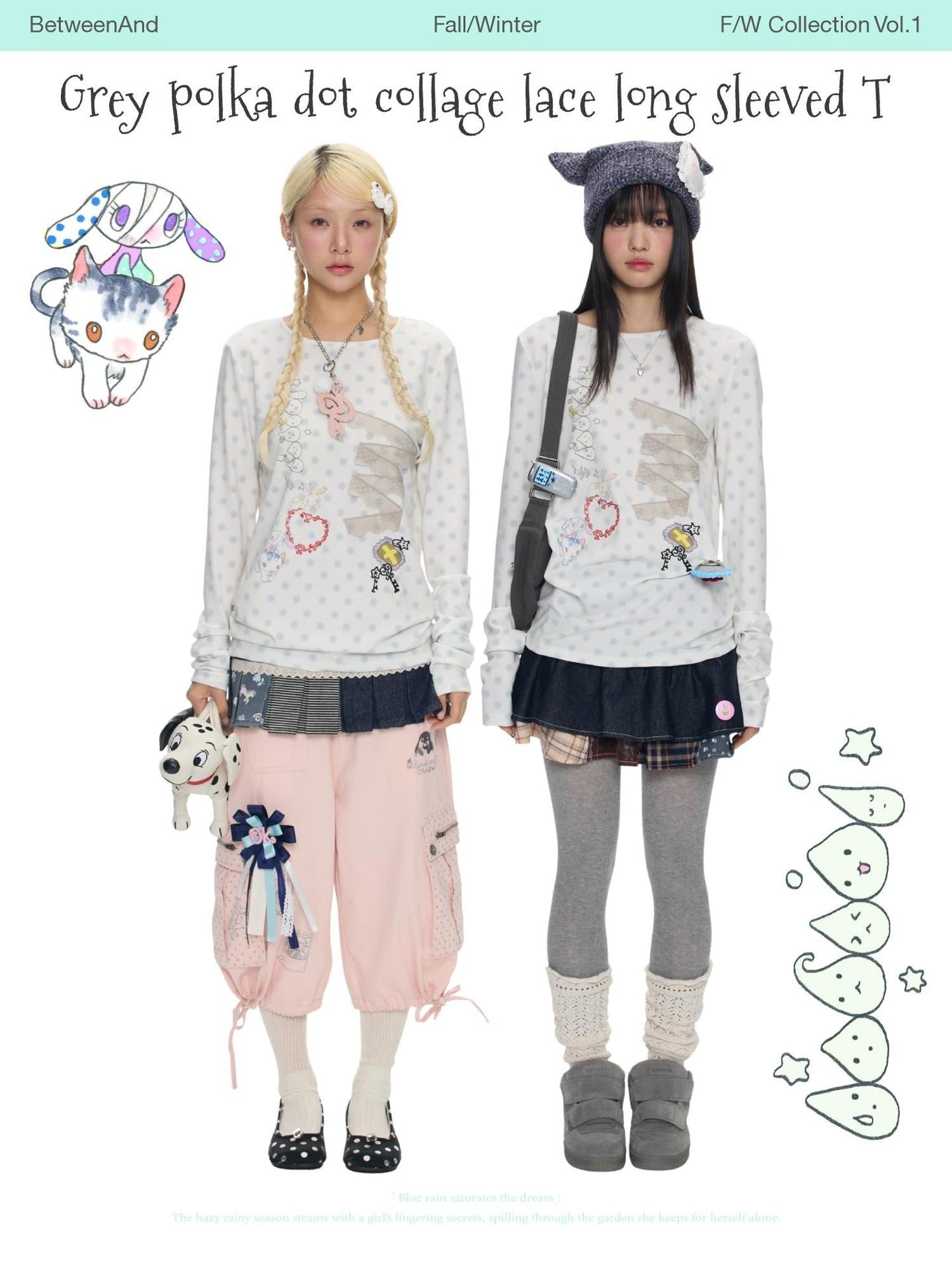 BETWEENAND White Polka Dot Patchwork Lace Women&