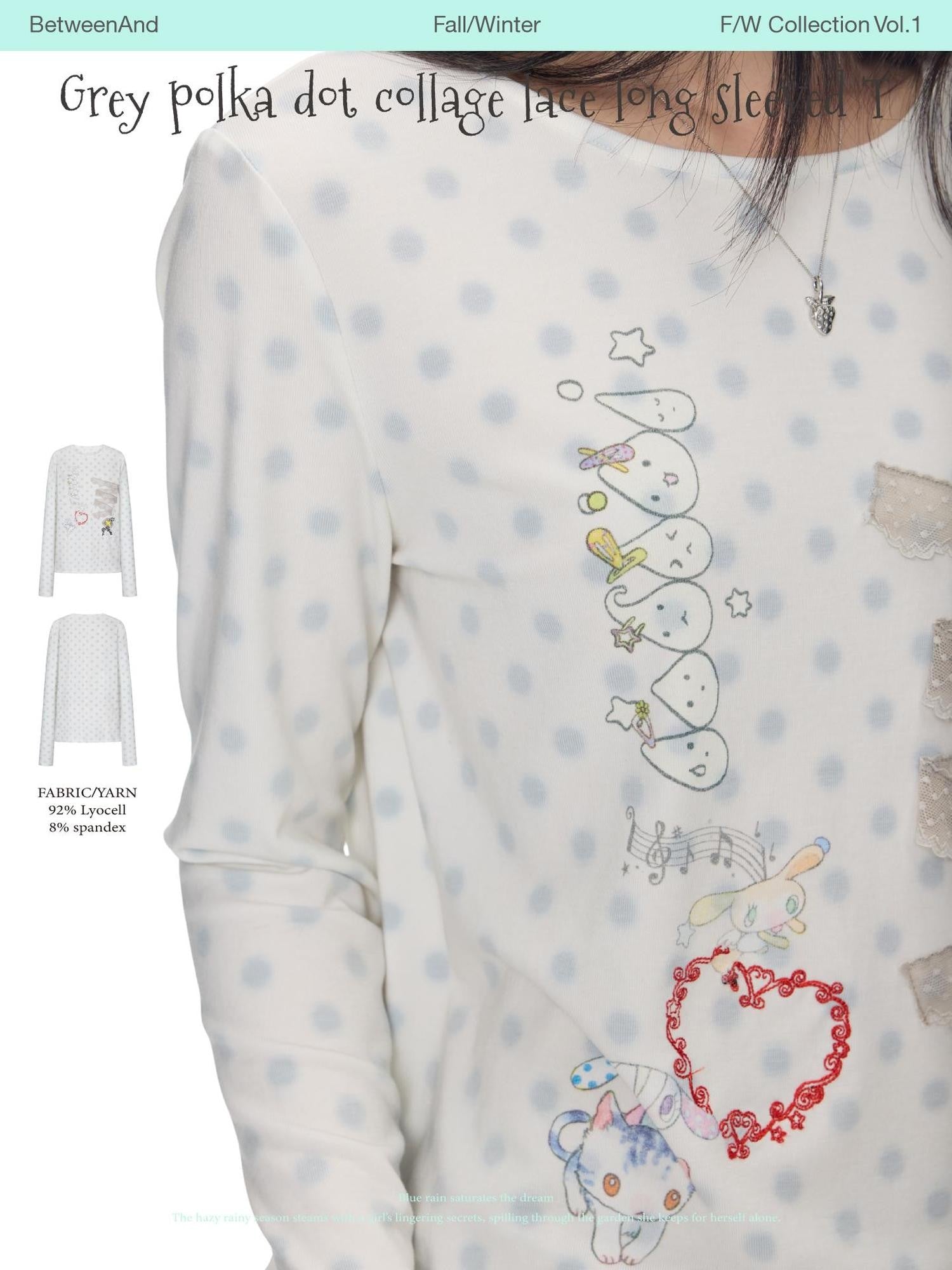 BETWEENAND White Polka Dot Patchwork Lace Women&