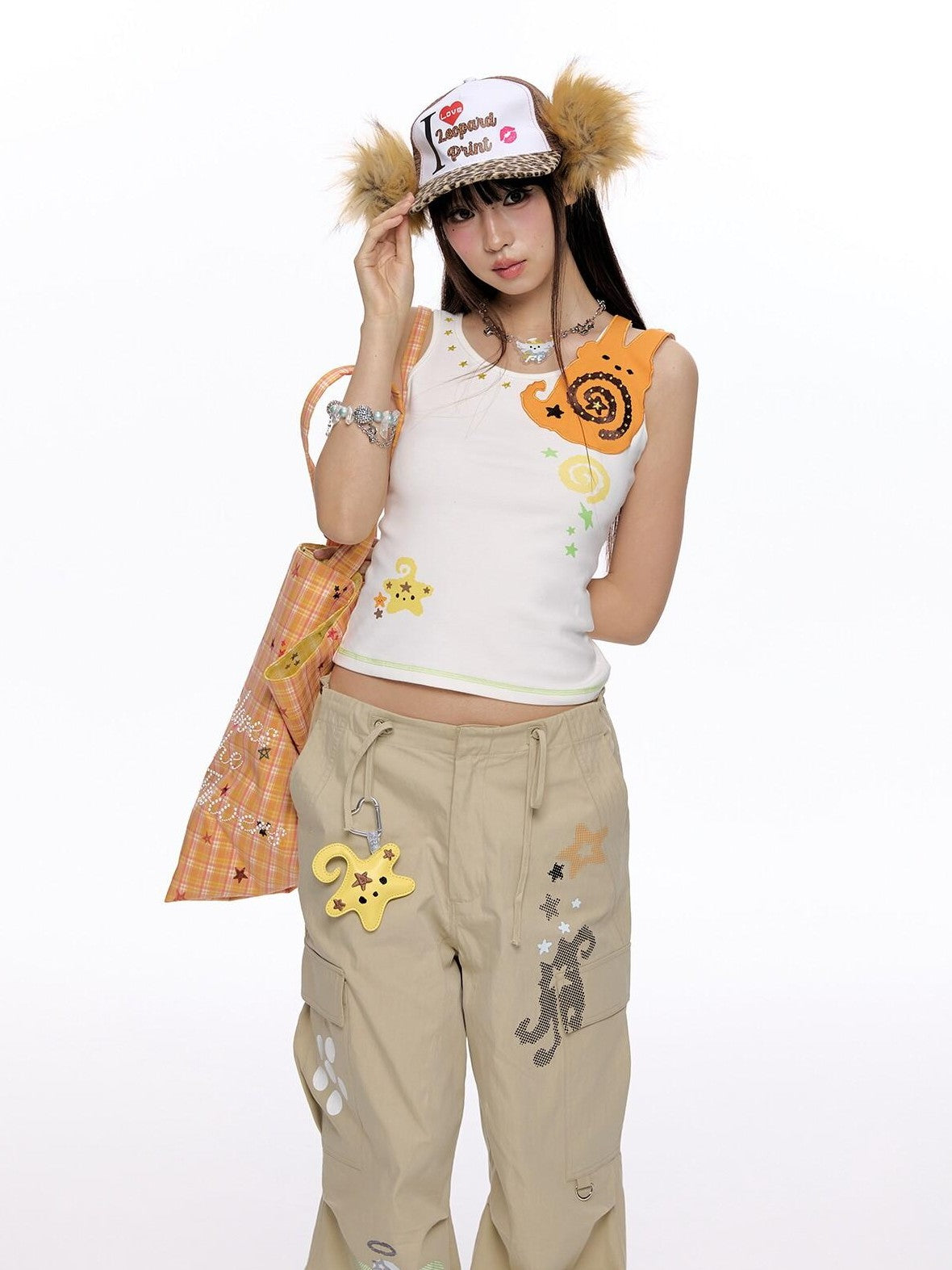 BETWEENAND White Printed Ruffle Racerback Women&